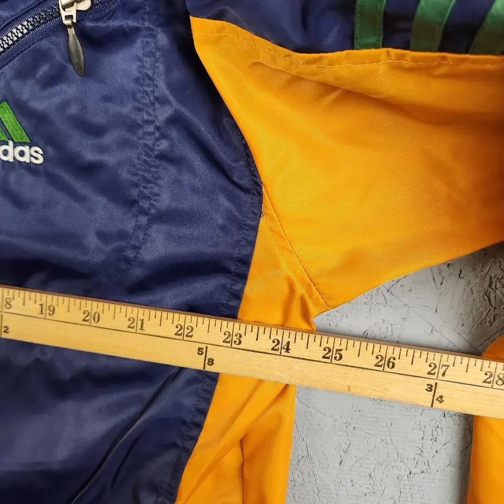 Adidas Jacket Mens Large Blue Yellow Windbreaker Track Nylon 3 Stripes Full Zip